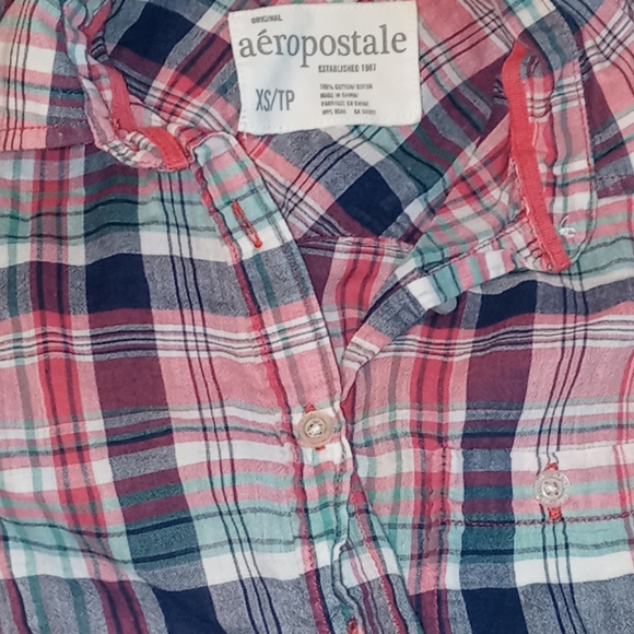 Aeropostale button up plaid top girls/women's xs - Picture 2 of 5